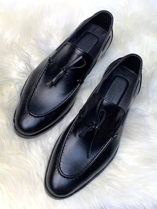 Black - Classy Tassel Slip On - leatherhook - premium - handmade - cow - leather - Shoes -Formal - Casual - handcrafted