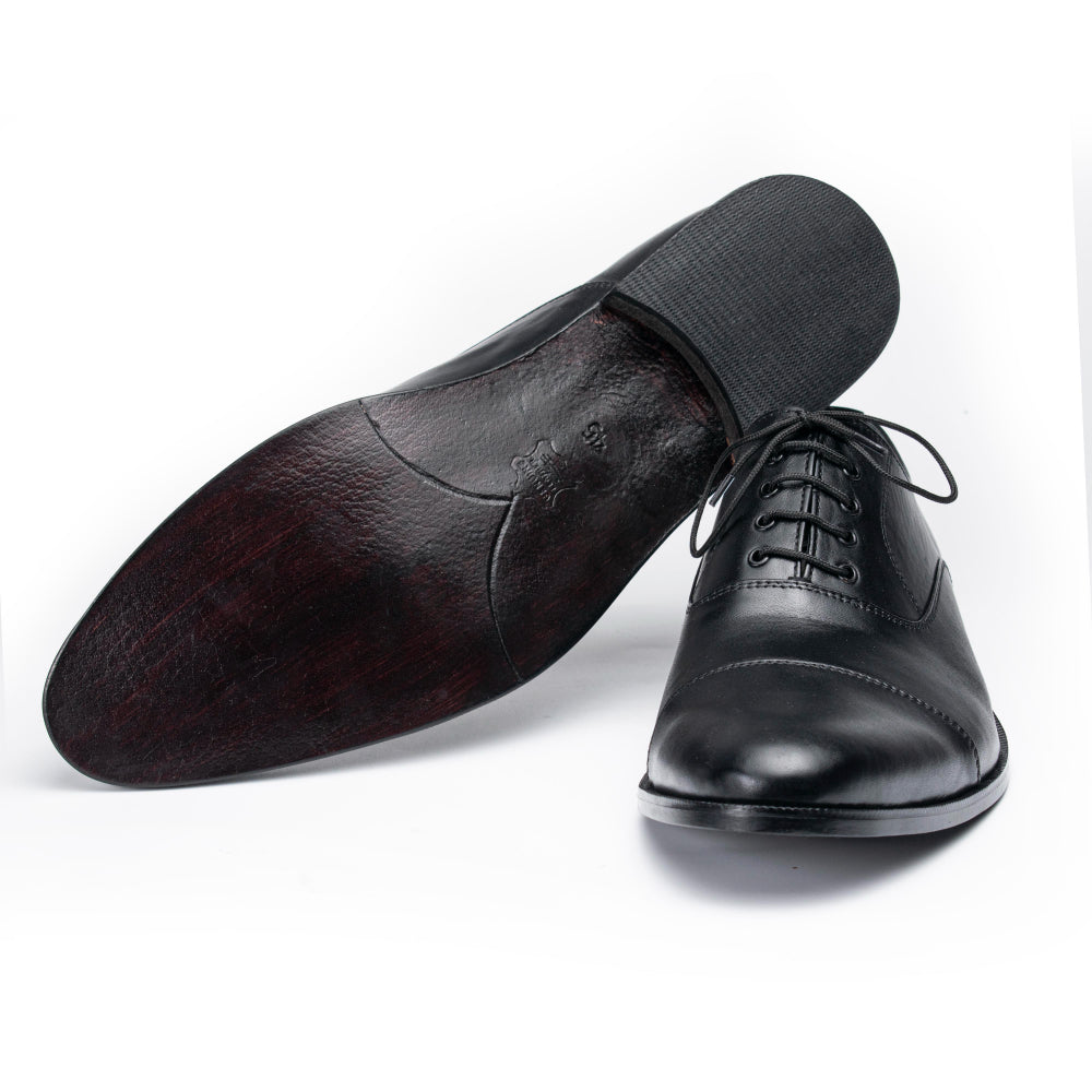 Black - Oxford Cap Toe Towline -Leatherhook - cow - leather - shoes - formal - handcrafted - handmade - premium