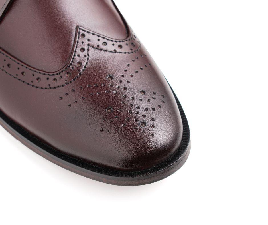 Maroon - Wingtip Brogue Single Monk Strap Leatherhook - Cow - leather - shoes - formal - loafer - handmade - premium - handcrafted