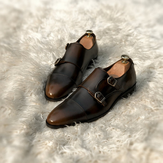 Brownish two tone - Leather Double Monk Strap