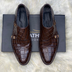 Brown Textured Double Monk Strap